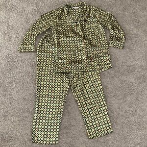 Vintage Victoria's Secret Pajama Set - Black and Gold Diamond Pattern Size M